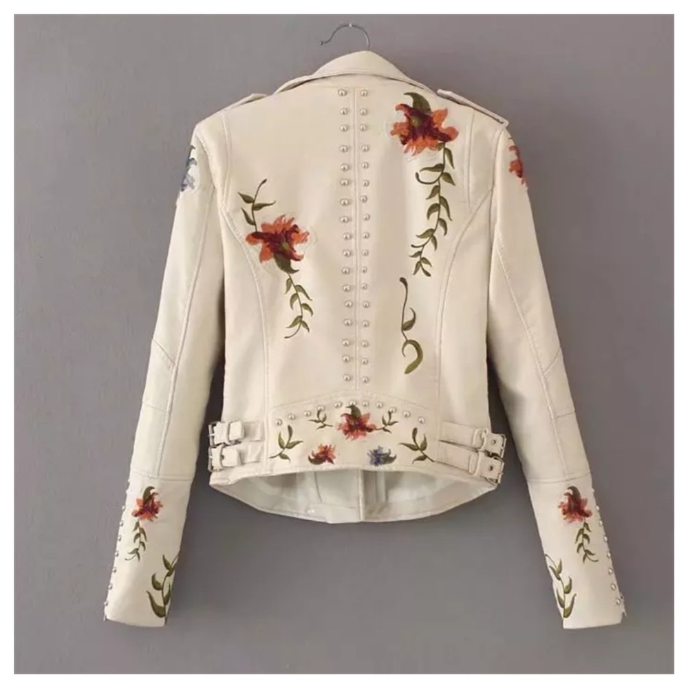 🥀 Embroidery Buttery Soft Vegan Leather Jacket - Picture 7 of 7